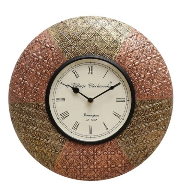Beautiful Wooden Rajasthani Art Work Wall Clock - Wooden, Acrylic/ Decorative Clock, Pack of 1, Round